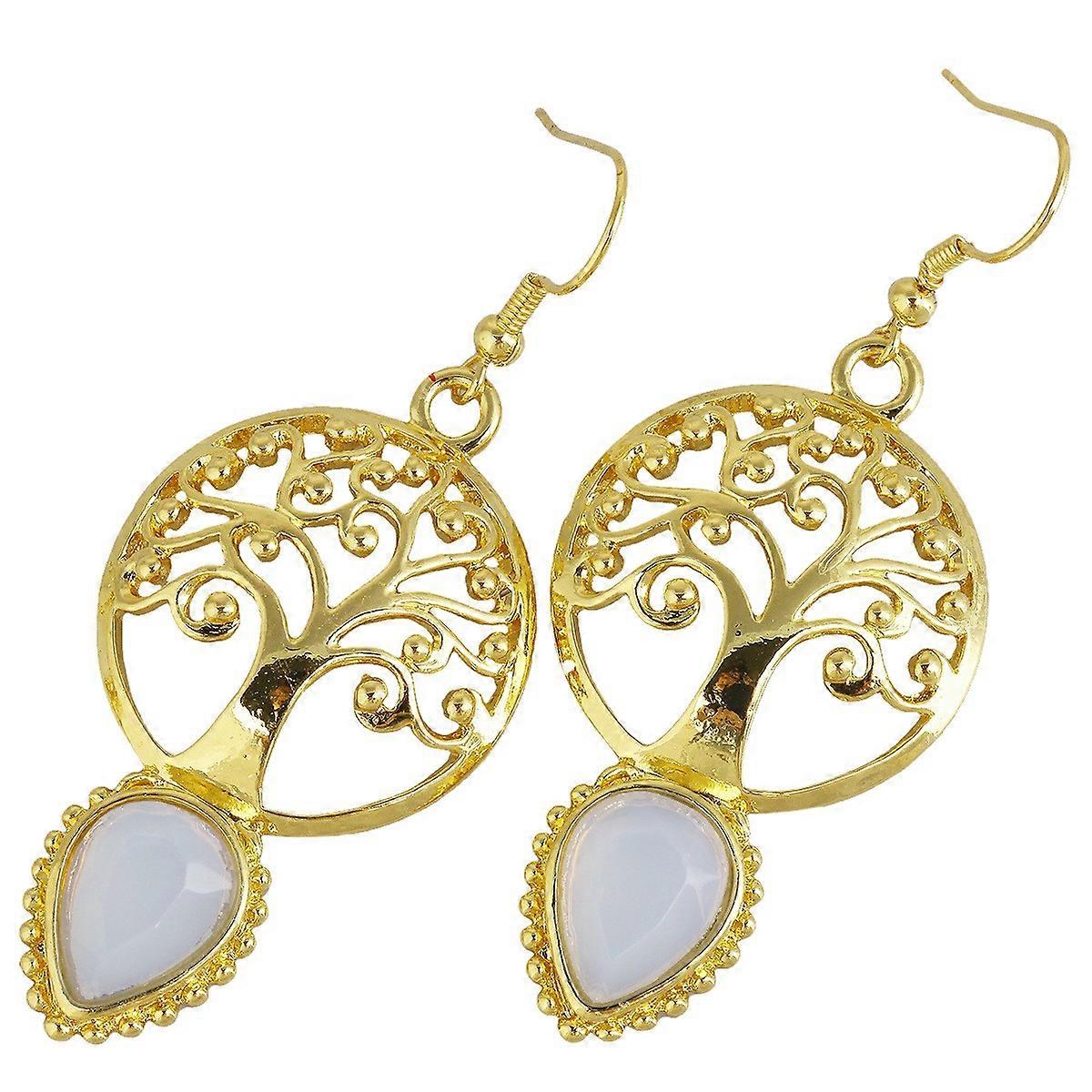 Earrings-Golden Life Tree Opal-Vintage Elegance