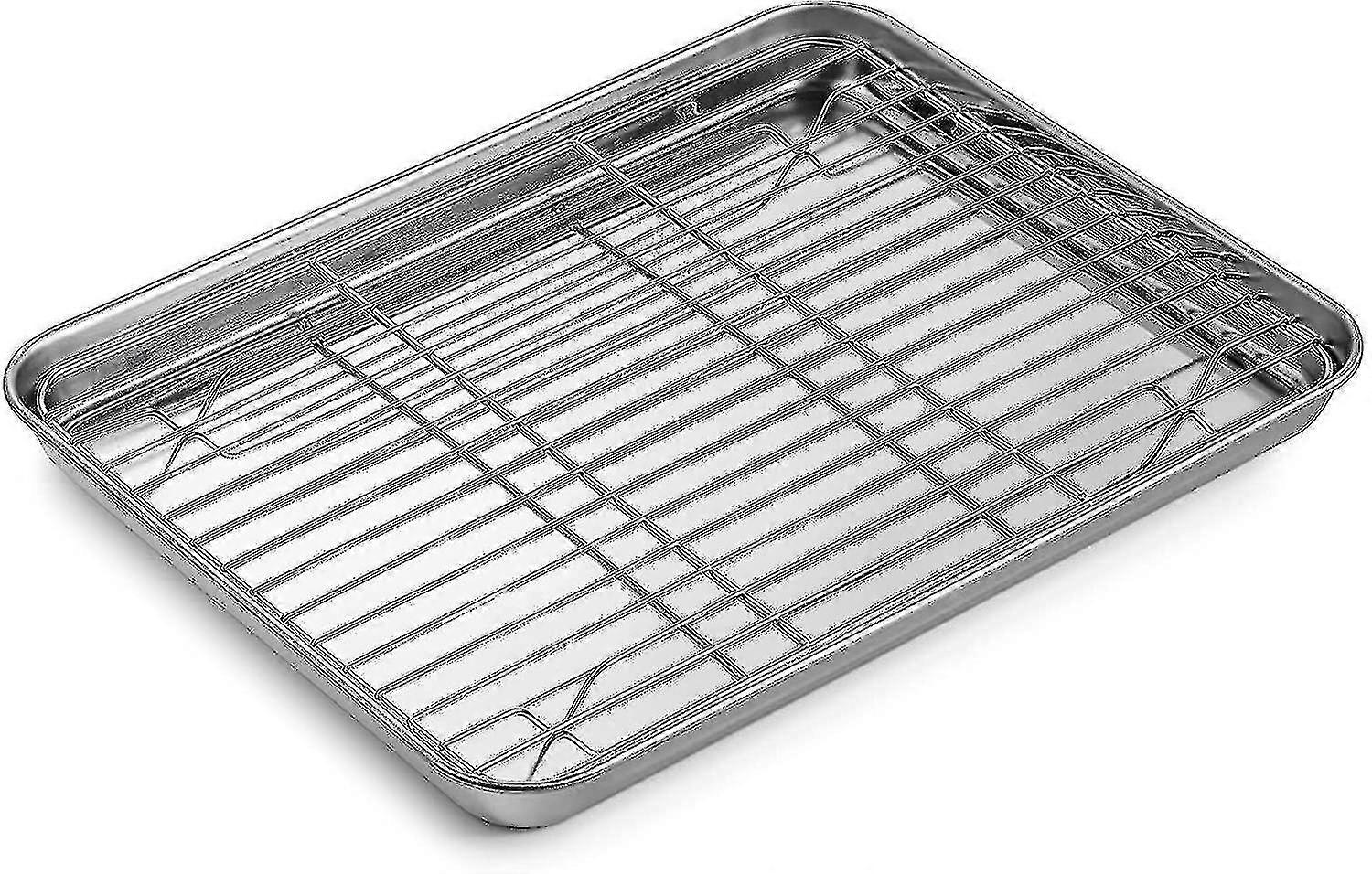 صينية خبز مع رف، صينية تحميص مستطيلة من الستانلس ستيل، 31.5 × 25 × 2.5 سم المنزل والمطعم صينية خبز، آمنة للغسل في غسالة الأطباق