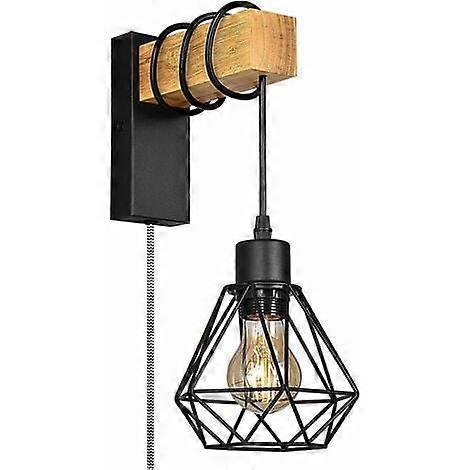 Lampe Murale Cage Avec Interrupteur Et Prise Noir
