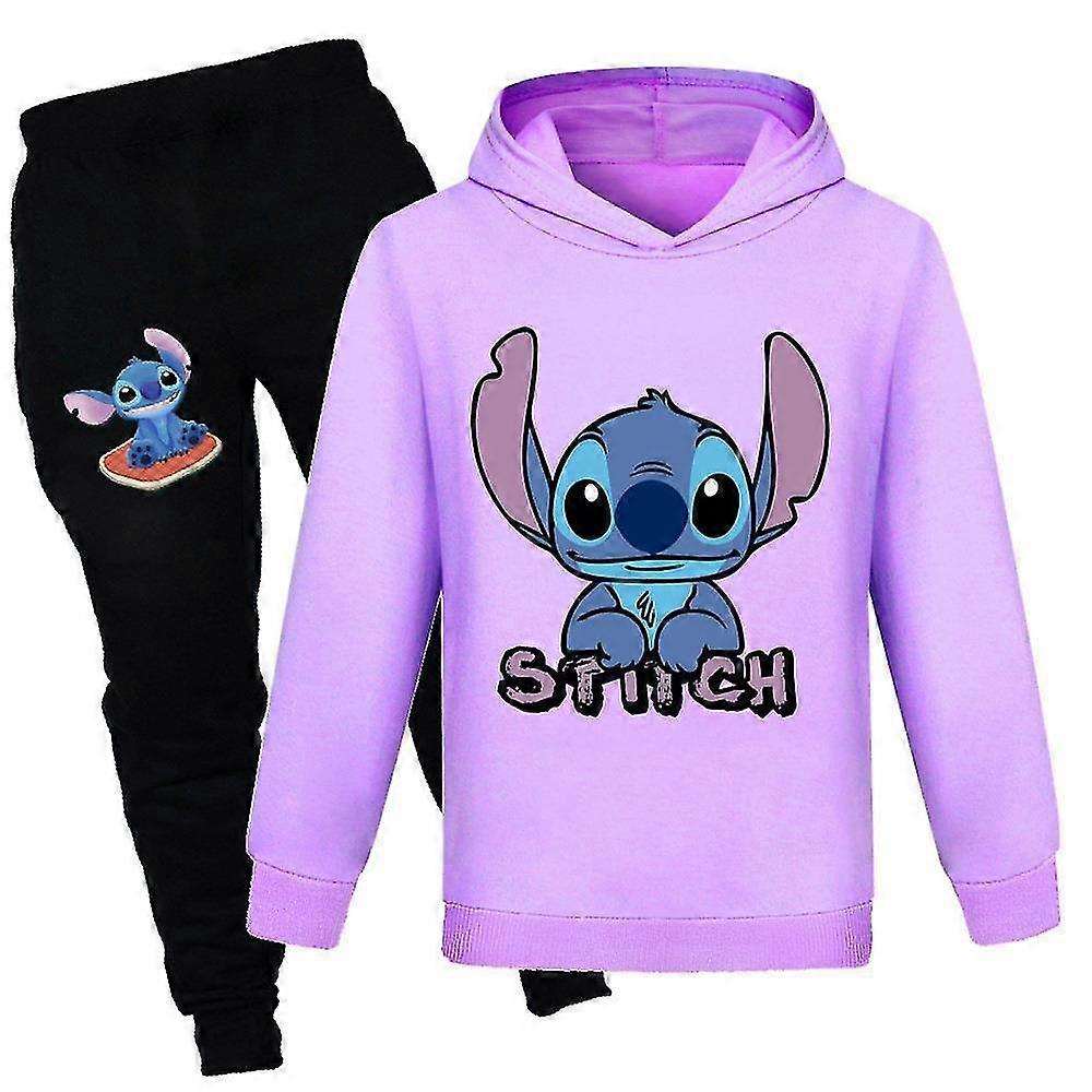 Lilo & Stitch Printing Kids Pullover Hoodie And Sweatpants 2 Piece Outfits Jogging Tracksuit Sweatshirt Set For Boys Girls