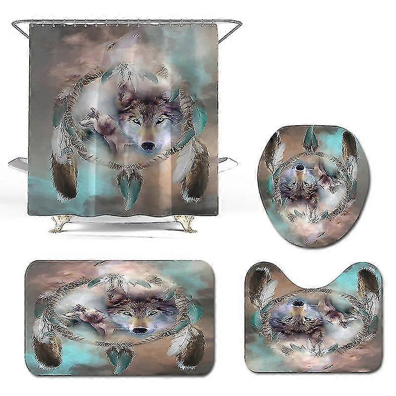 Four-piece Bathroom Carpet Set With Fox Feather Print Toilet Floor Mat