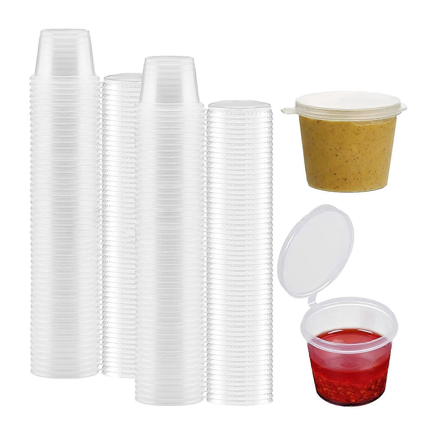 100 x 1Oz Round Food Container Pots with Lids,Hinged Sauce Pots Reusable Jelly Shot Cups Small Pot