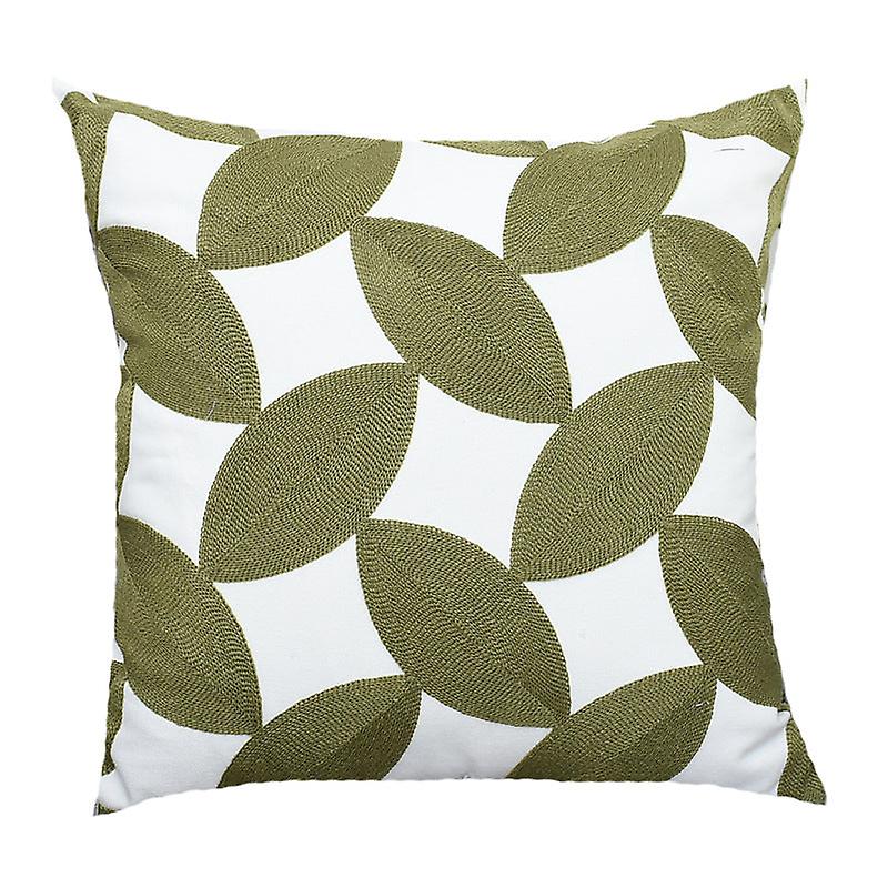 Nordic Geometric Green Sunflower Embroidery Pillow Cover, Fresh And Soft With Pillow Core