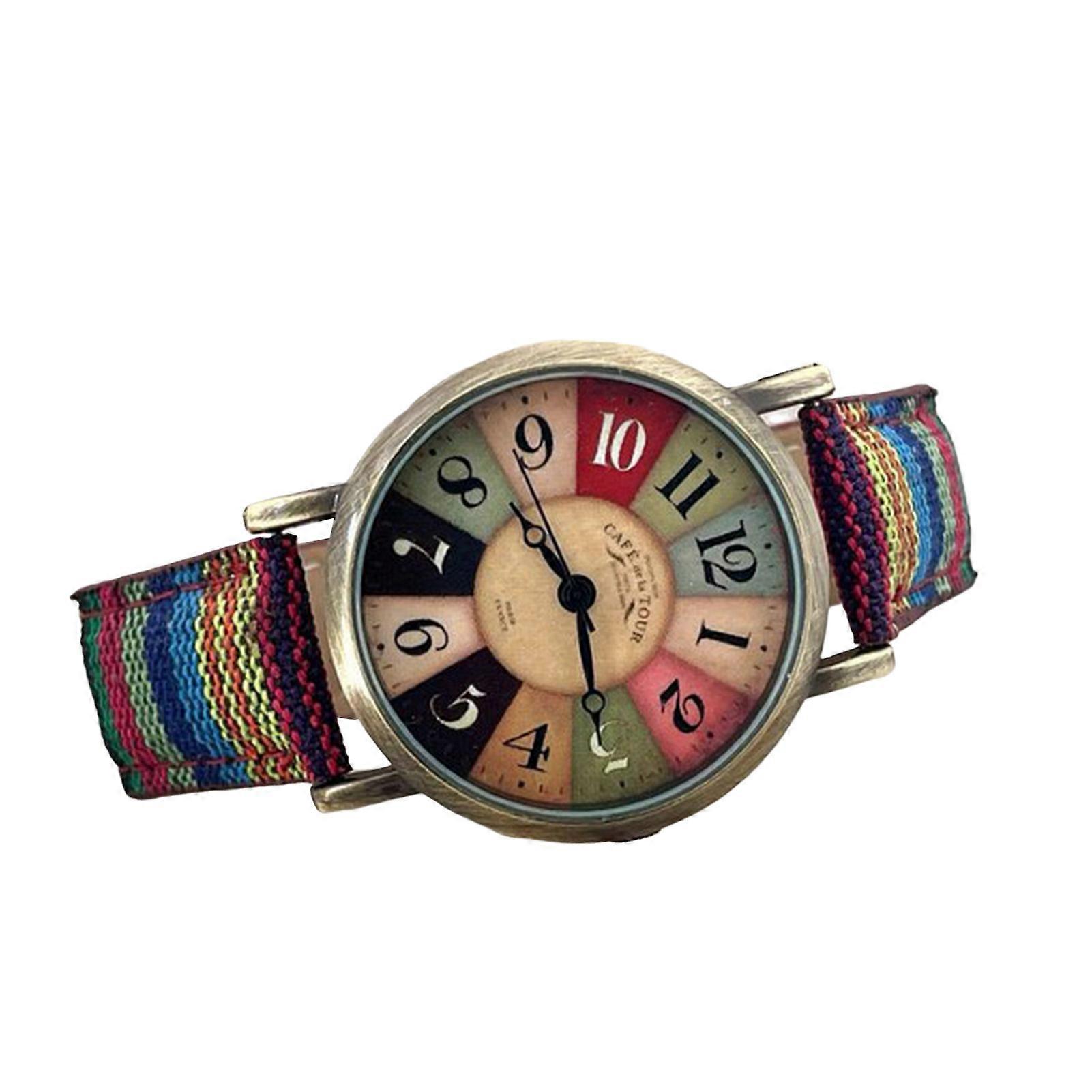 Watch Round Dial Pointer Display Adjustable Strap Anti-shock Vintage Decorative Buckle Clasp Ethnic Style Female Watch
