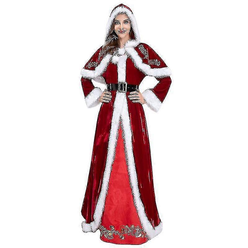 4pcs-Set Long Coat Hooded Cape Christmas Costumes For Women