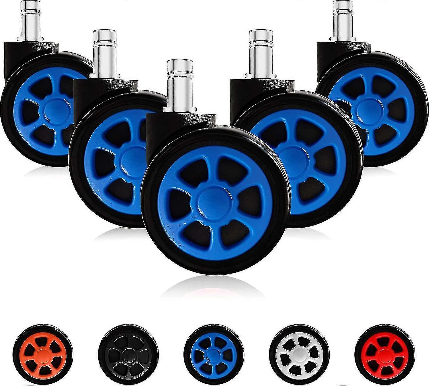 Gaming Chair Casters, Replaceable Replacement Wheels With Anti-fall Function And Smooth Gliding (5 Pieces/set, Blue)