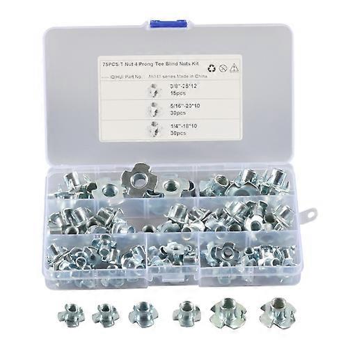 A6343 75 PCS T-Nut 4 Pronged Tee Blind Nuts Assortment Kit