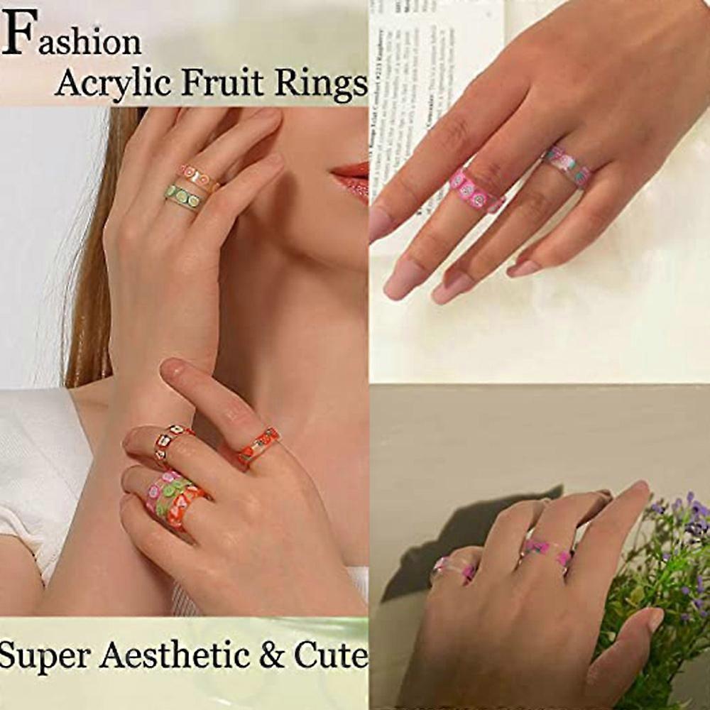 Klobige Kunstharz-Ringe Für Damen - Y2K Style Mehrfarbig