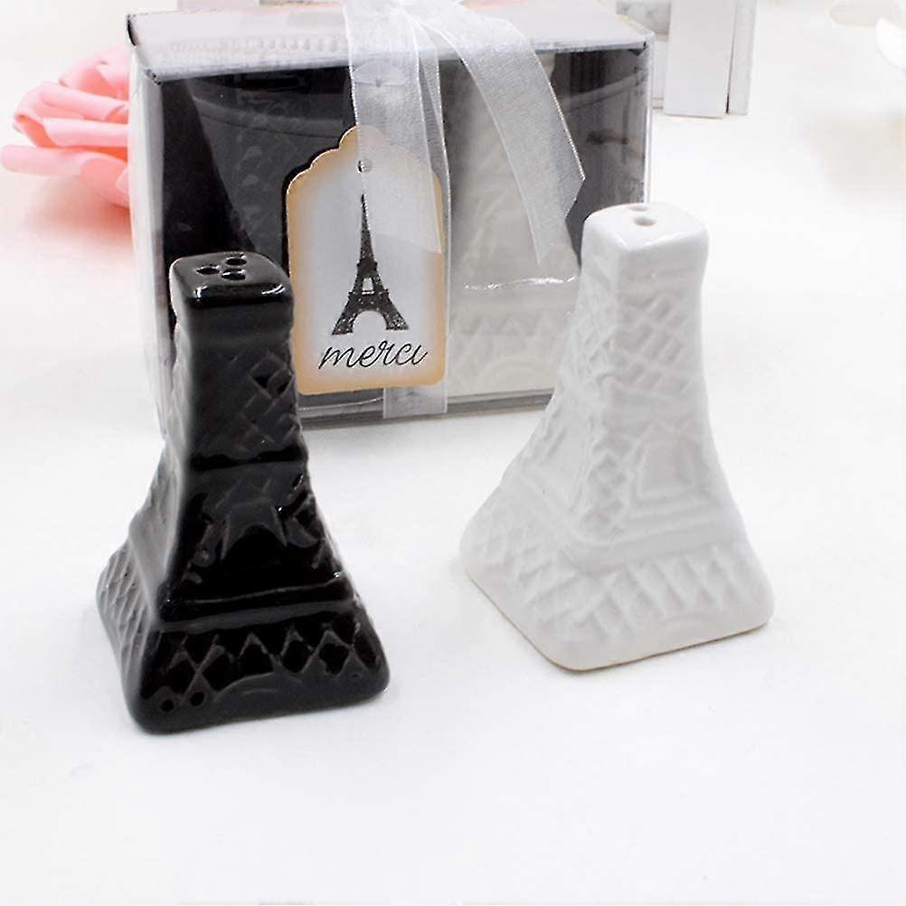 Set Of 2 Ceramic Pepper Pots Eiffel Tower Pattern Black/white