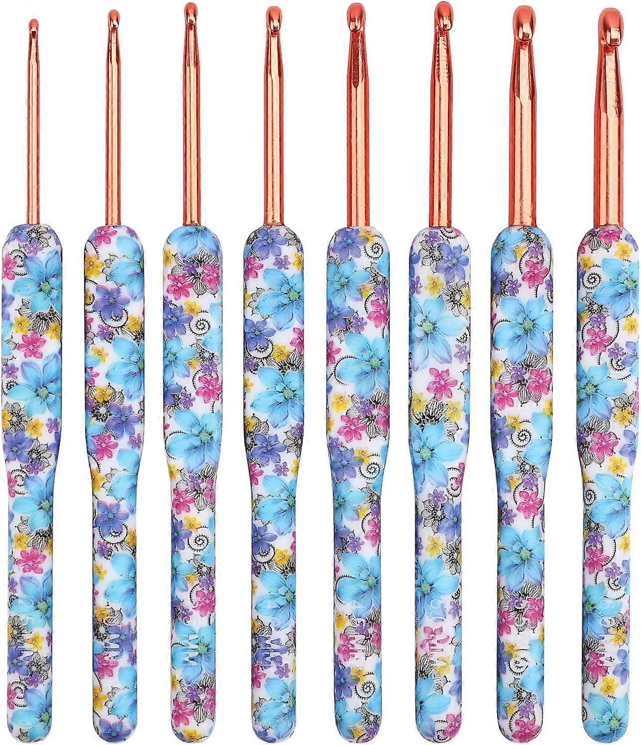 Crochet Hook Sets for Beginners, Blue Floral Crochet Hooks Soft Grip for Arthritic Hands, Ergonomic Handle Crochet Hooks Knitting Needles, Children Ki