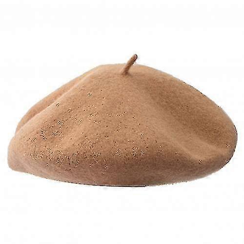 Vintage Autumn Winter Solid Color Warm Woolen Beret Hat Cap Camel