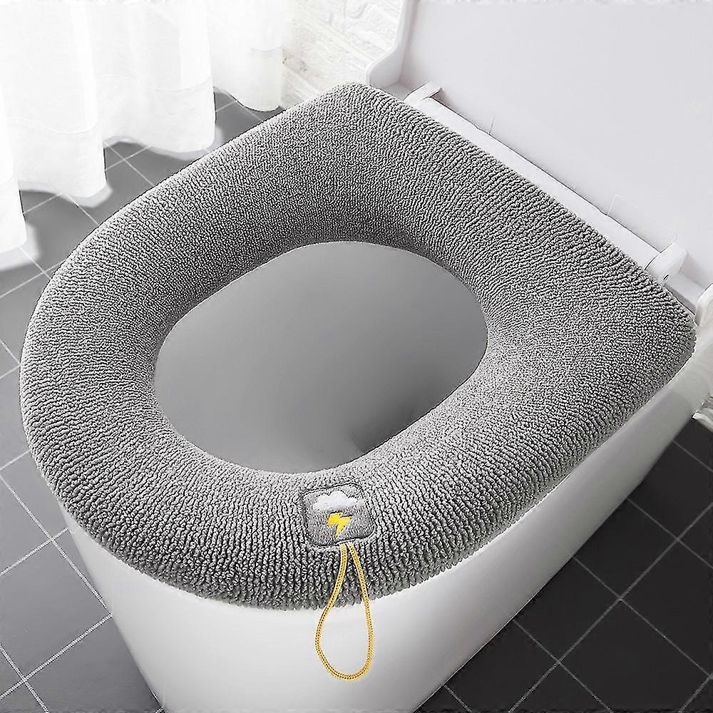 Winter Warm Toilet Seat Cover Closestool Mat 1pcs Washable Bathroom Accessories Knitting Pure Color Soft O-shape Pad Bidet Cover green