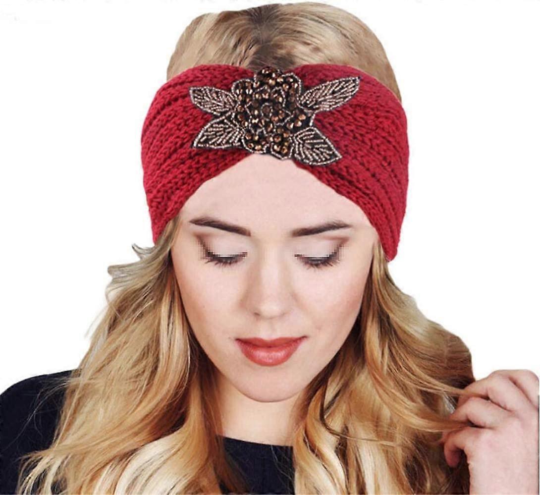 Knitted Headband,Women Winter Headbands Rhinestone Beads 