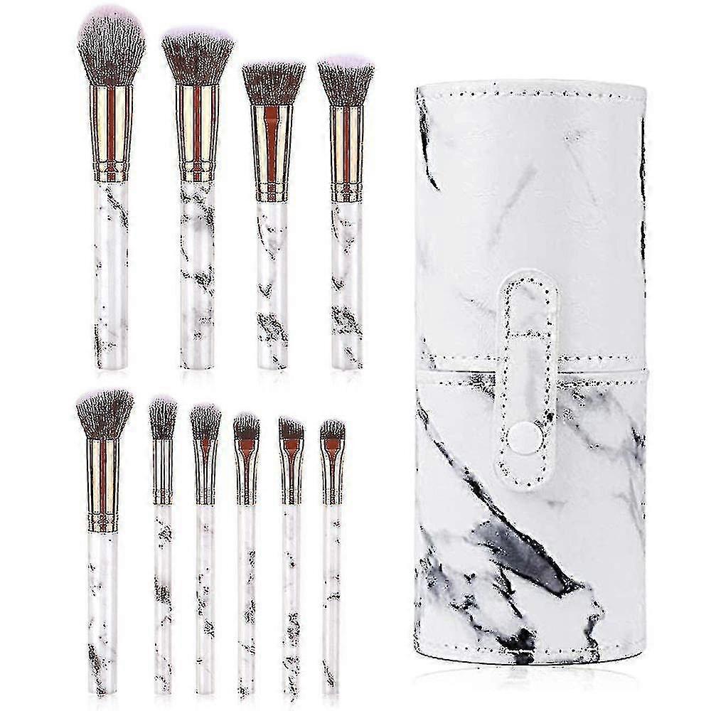 Make Up Brush Sets, 10 Pieces Marble Make Up Brushes, With Pu Leather Makeup