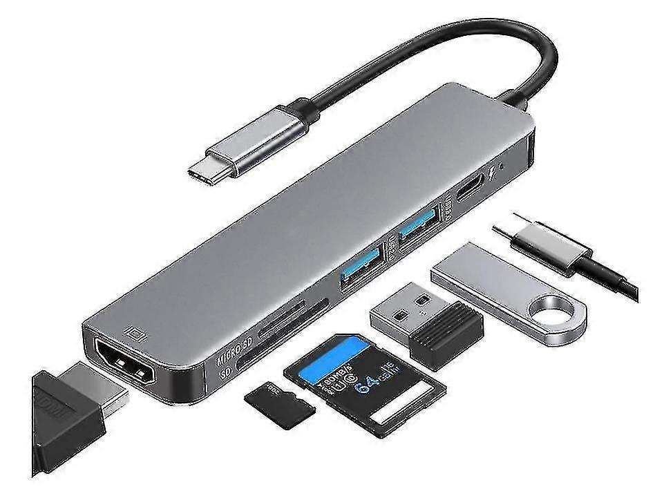 Usb C Hub,6 In 1 Usb C To Hdmi Port Adapter With 4k Hdmi,1 Usb 3.0/1 Usb 2.0,usb C 60w Pd Charging And Micro Sd/sd For
