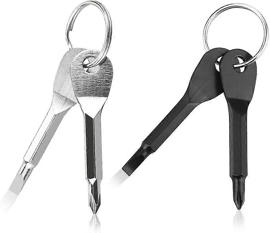 4 Pcs Screwdriver Keychain Tool Black Silver Edc Mini Slotted Phillips Screwdriver Portable