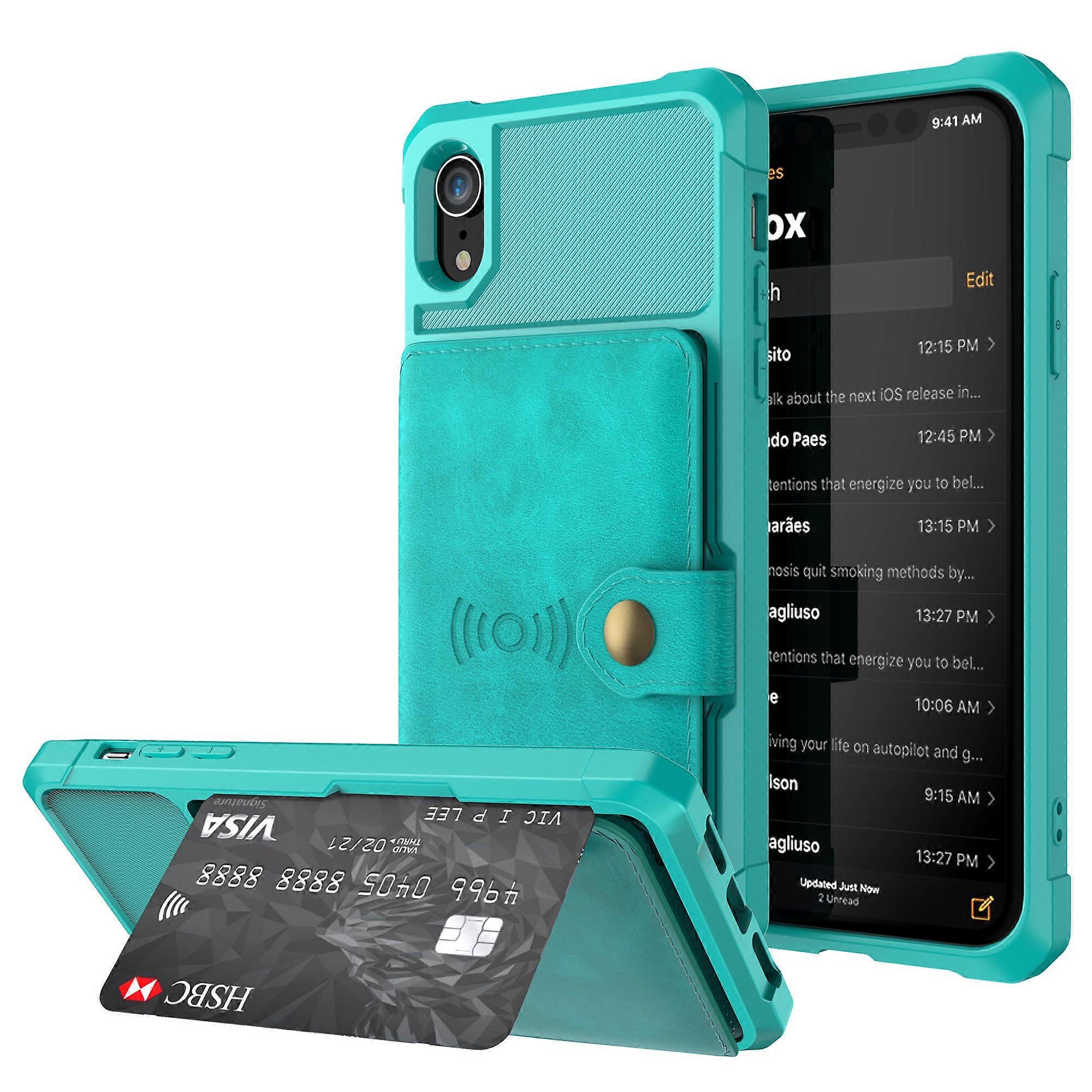 Leather Coated TPU Wallet Kickstand Casing with Built-in Magnetic Sheet for iPhone XR 6.1 inch - Black