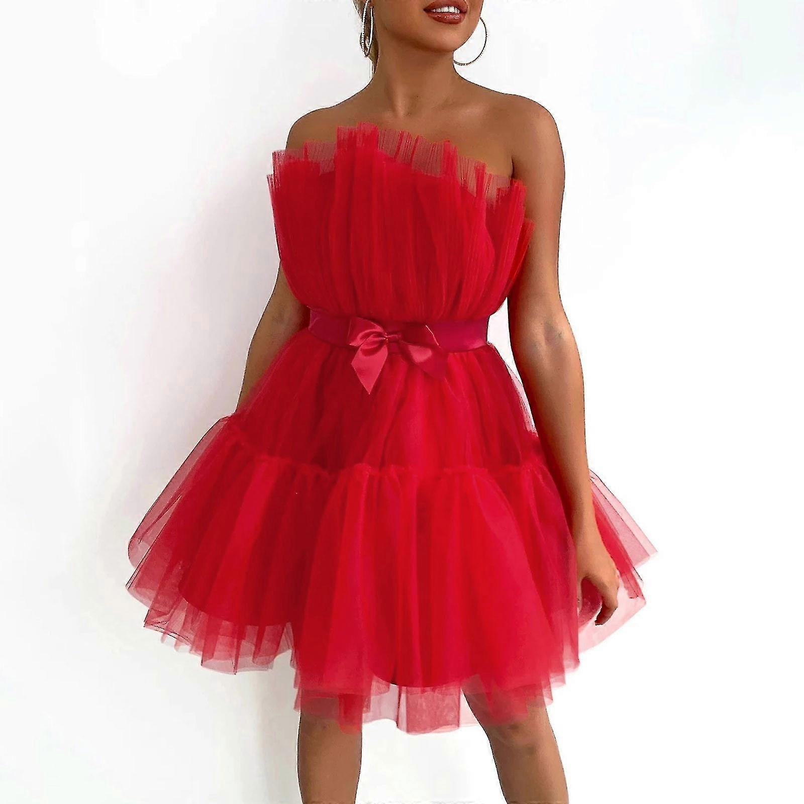Tube top Mesh Temperament bow tutu Dress