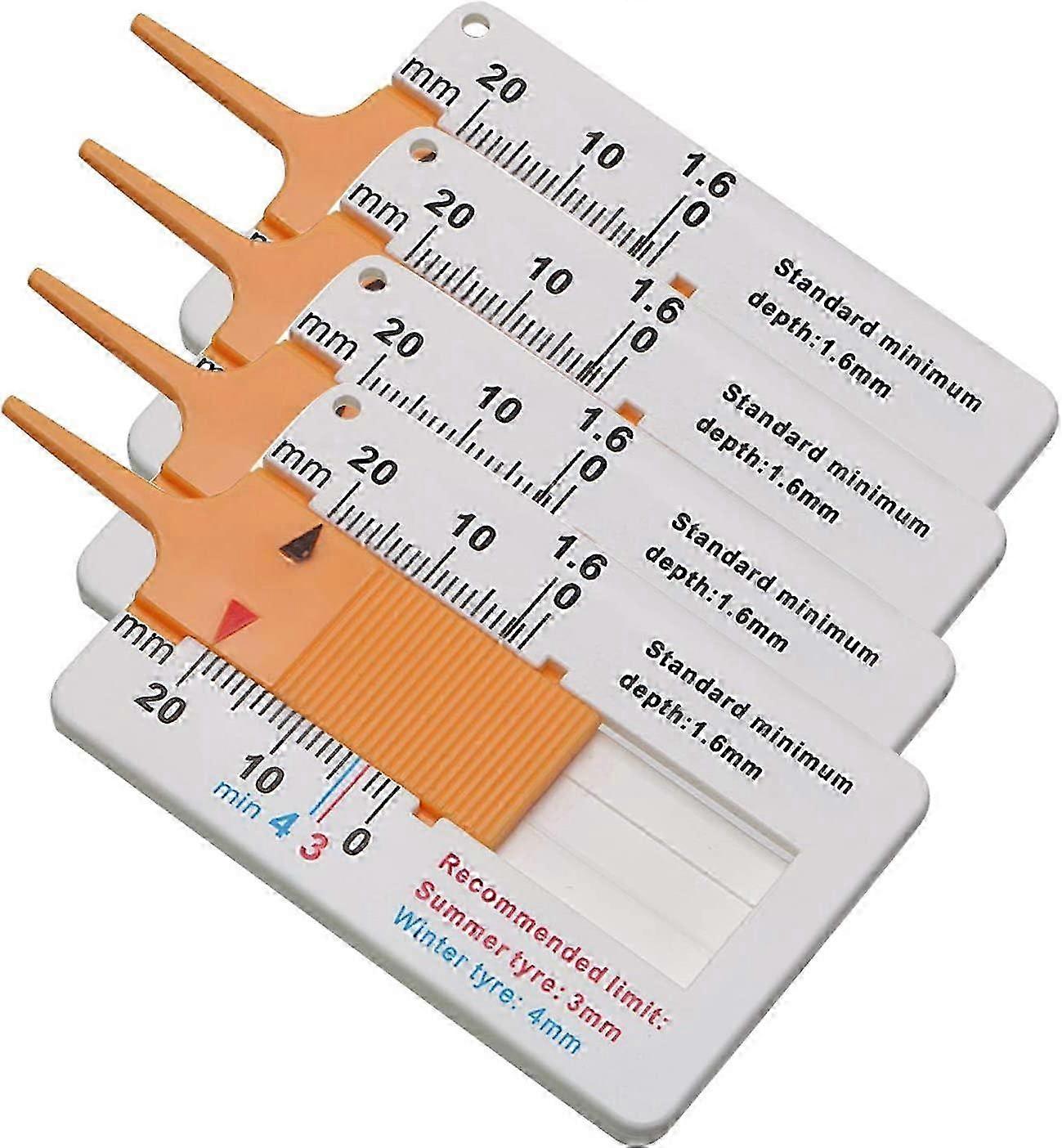 4 Pieces Tread Depth Gauge,Tread Depth Measuring Range 0-20mm,Adjustable Motorcycle Compartment Depth Gauge Tool (Orange)