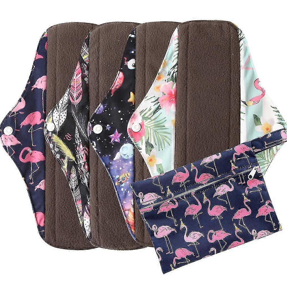 (random color)4pcs+bag Bamboo Reusable Sanitary Pads Washable Absorbent Cloth Menstrual Pads 02A