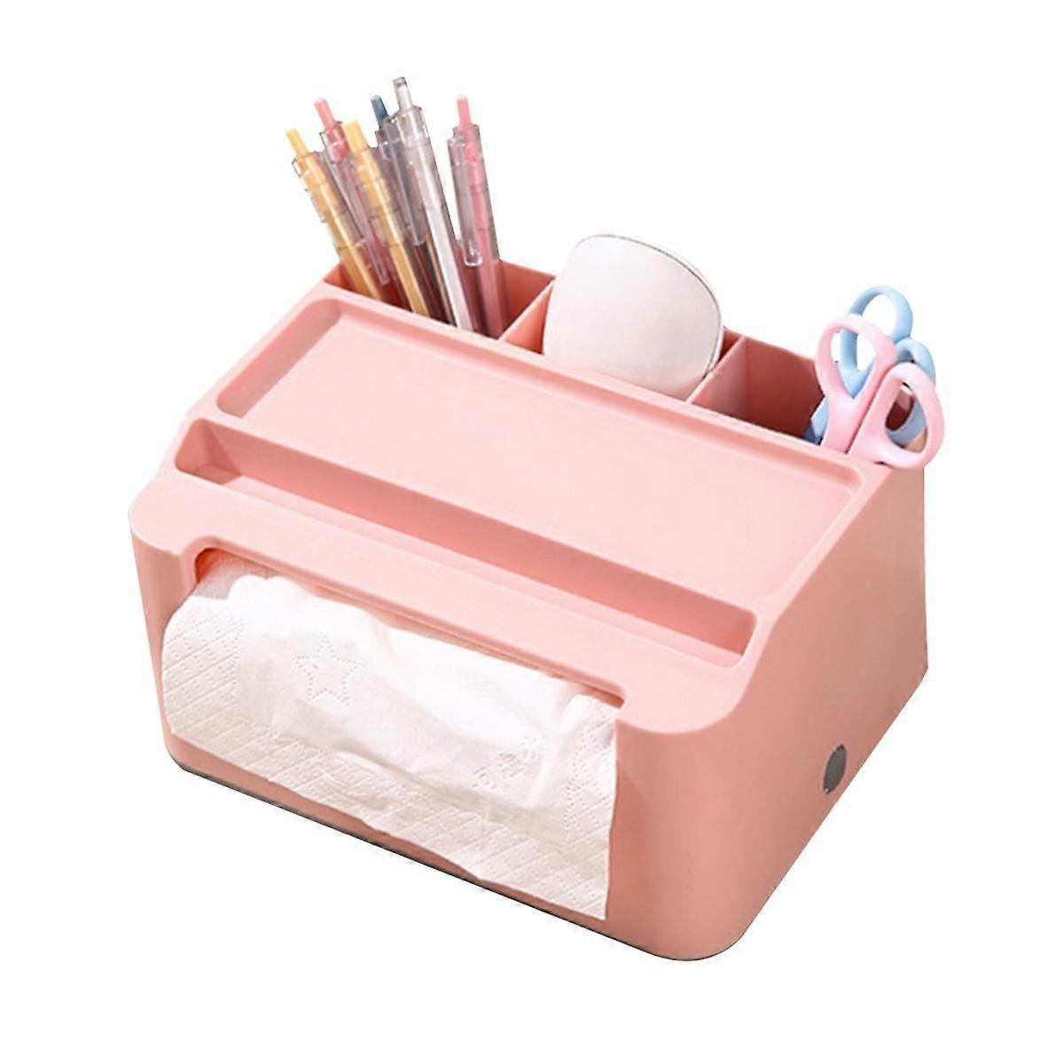 Tissue Storage Box,Study Table Organizer with Draw,Remote Holder Tissue Case,Tissue Case with Stationary Organizer TrayB