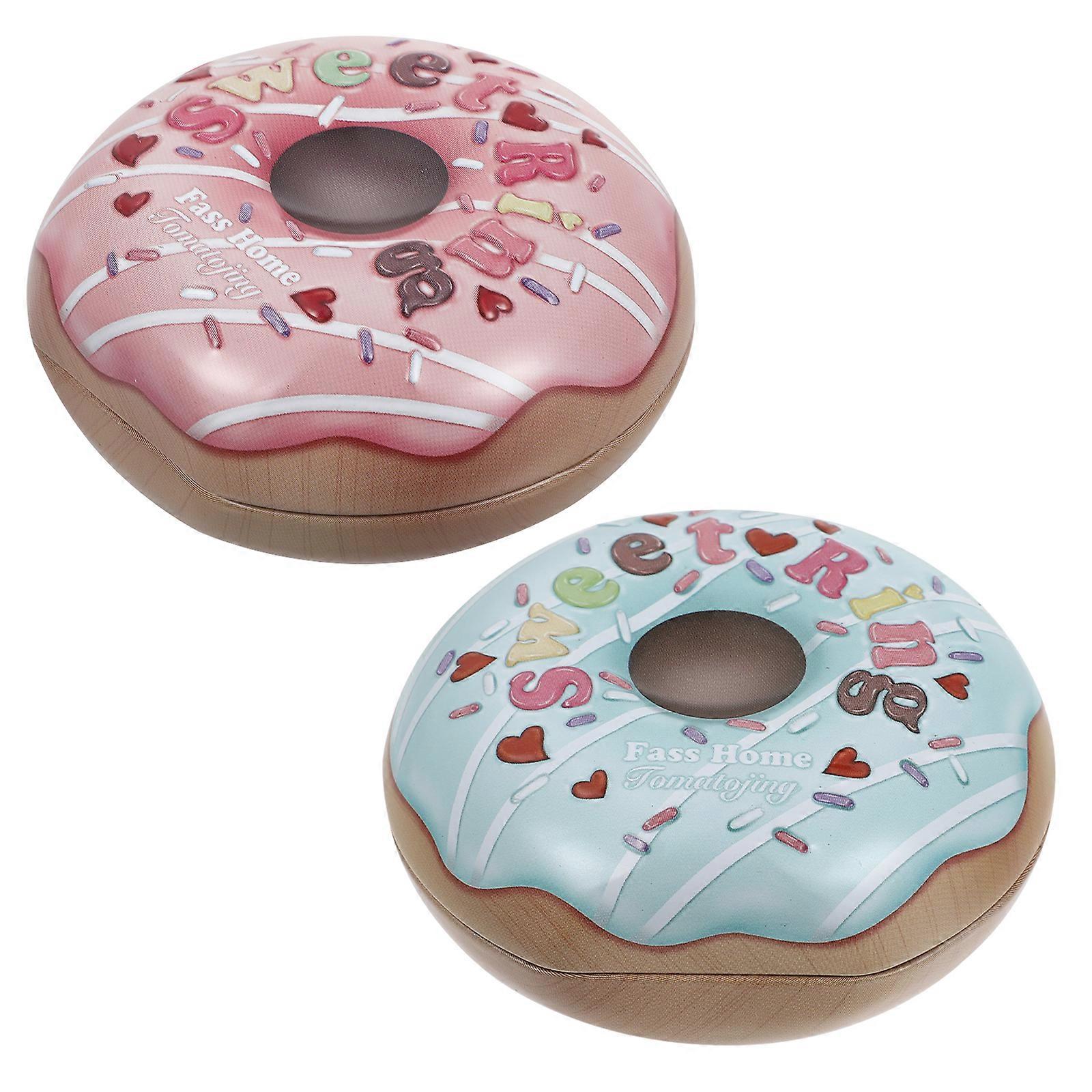 2pcs Donuts Shaped Boxes Candy Box Gift Box Elegant Tinplate Empty Tins