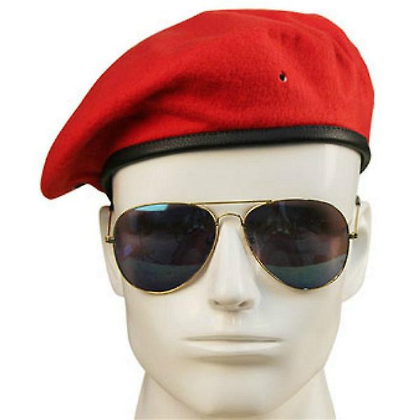 Wool Blend Military Berets Cap Army Type Adjustable Hat (red)