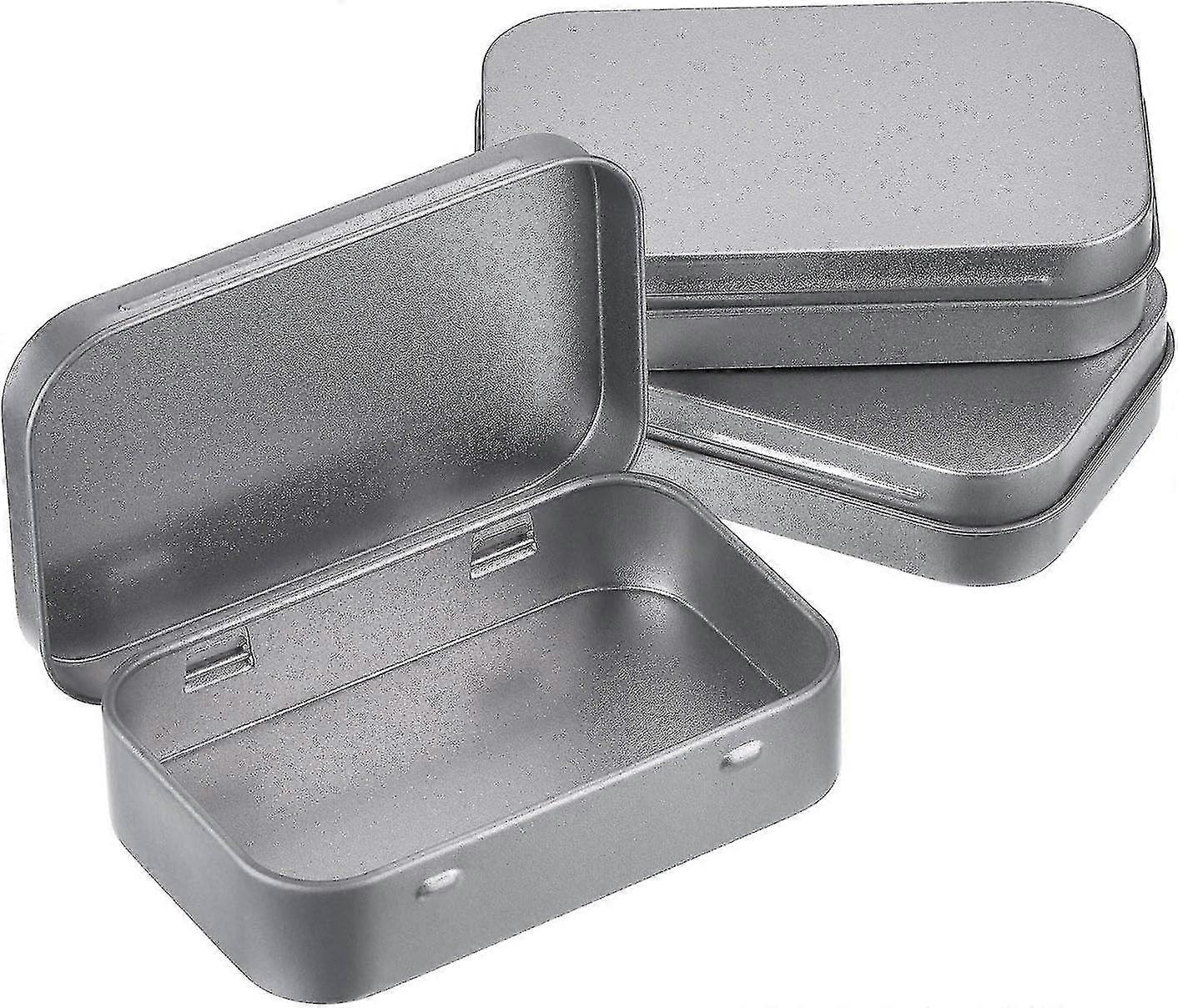 Set of 3 Empty Rectangular Boxes in Silver Metal Hinged Mini Portable Box Small Storage Kit Box