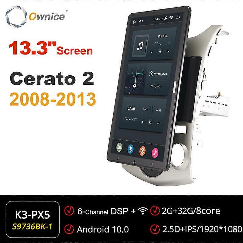 Tesla estilo 13,3 polegadas DSP PX6 Android 10 Car DVD Player Auto Rotatable Navigation GPS BT Stereo Radio Para KIA Cerato2 2008-2013
