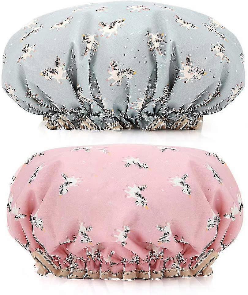Shower Cap, 2packs Waterproof Double Layers Bath Hat Elastic Shower Hat Spa