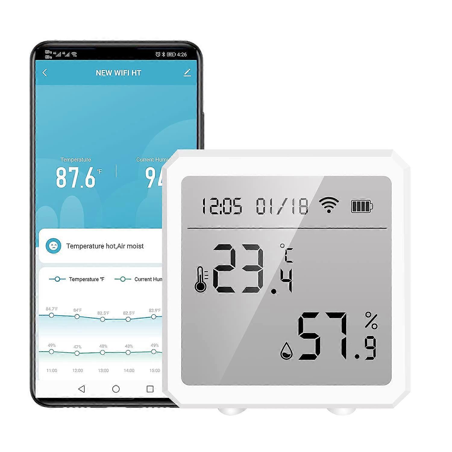 Sensor de temperatura e umidade Smart WiFi, com display LCD (não incluindo celular)