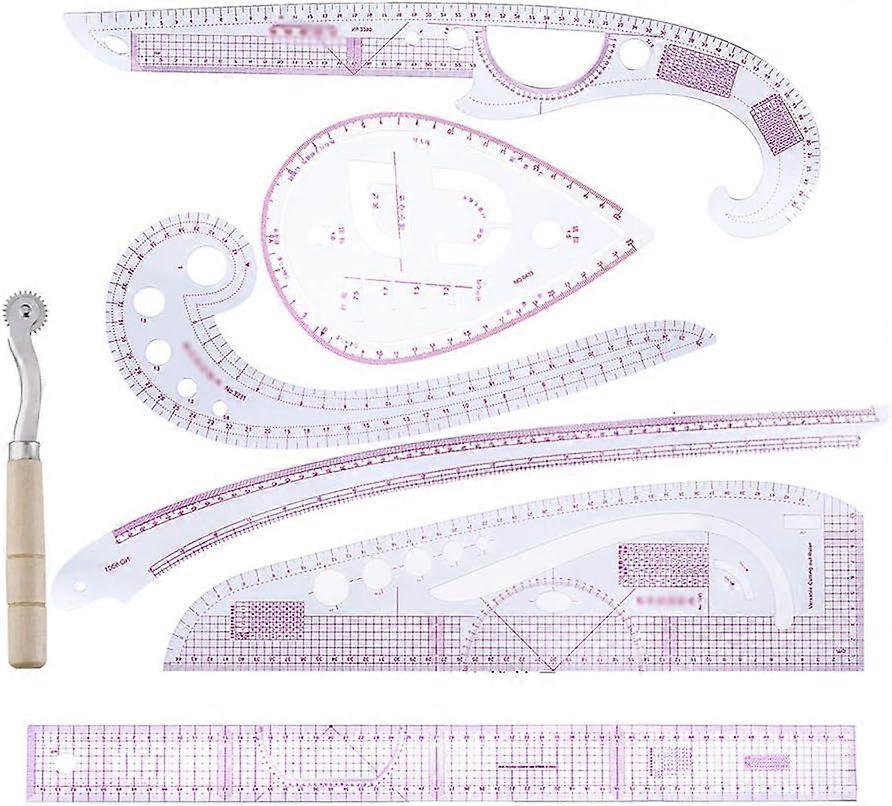 Cutting ruler, curve ruler, scanning wheel, patchwork ruler combination DIY pattern design ruler, curve ruler, suitable for drawing