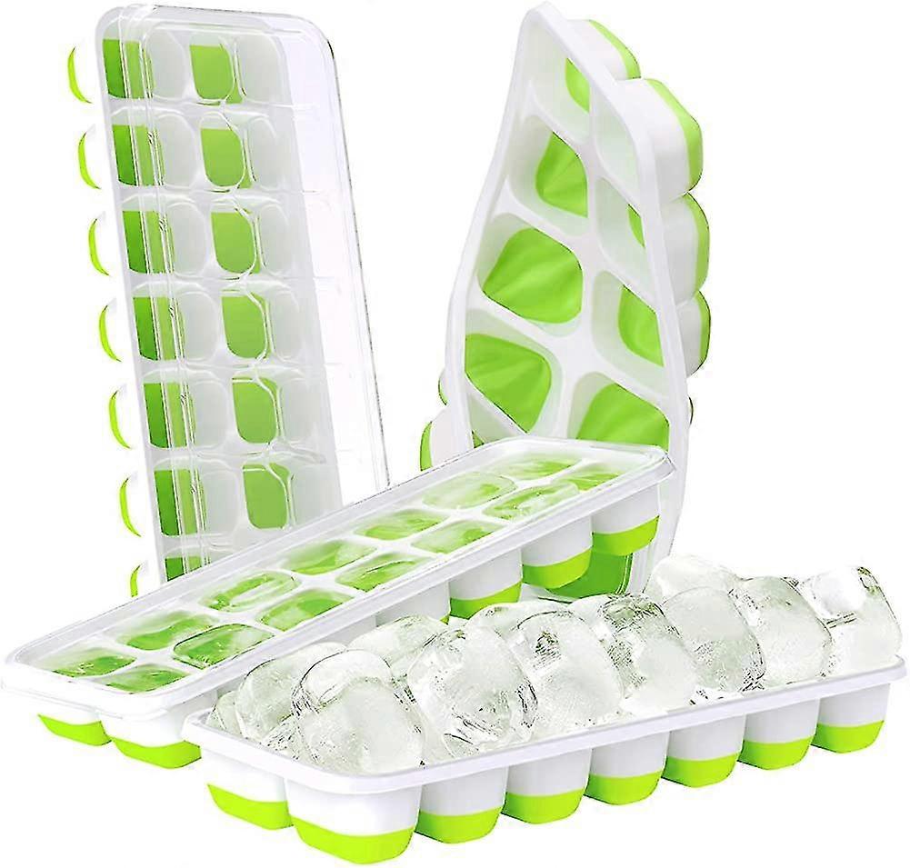 Ice Cube Trays, 4 Packs Silicone Ice Trays With Non-spill Stackable Lids