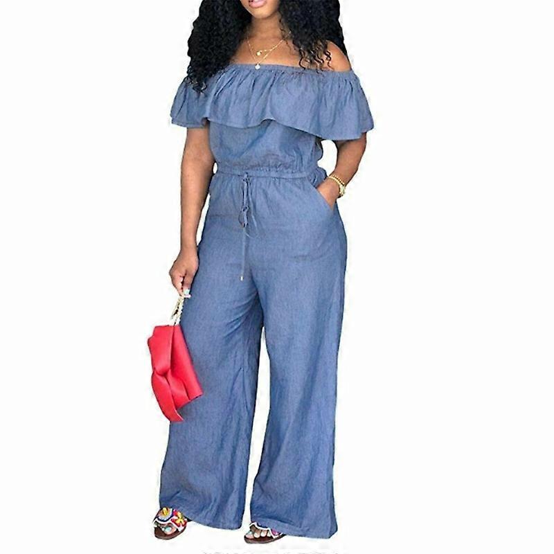 Sexy one-shoulder ruffled one-piece jeans