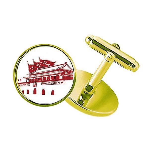 国旗天安門エンブレム中国赤スタッズビジネスメタルカフリンクスゴールデン