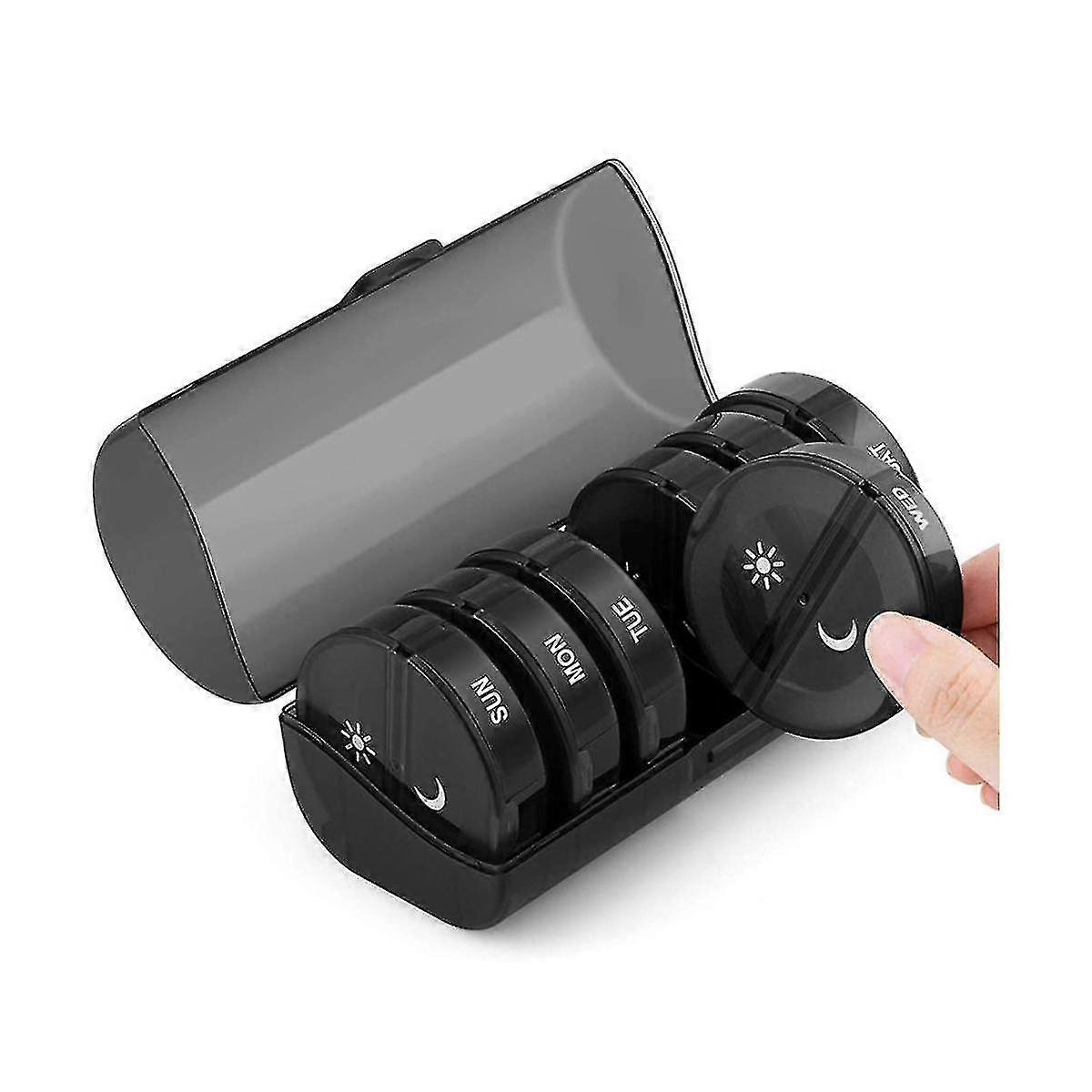 Hap Kutusu 7 2 Bölmeli - İlaç Kutusu Hap Kutusu 7 Sabah ve Neme Dayanıklı - Siyah