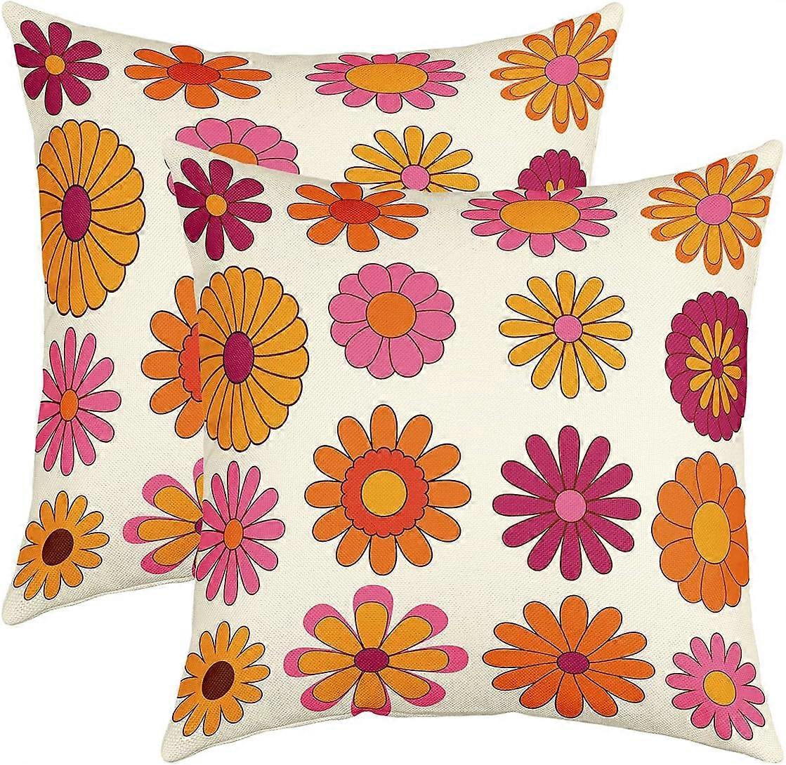 Set di 2 colorate fodere per cuscini con fiori groovy 18x18 60S 70S Hippie fodere per cuscini carino estetico floreale fodere per cuscini per bambini ragazze donne adolescenti