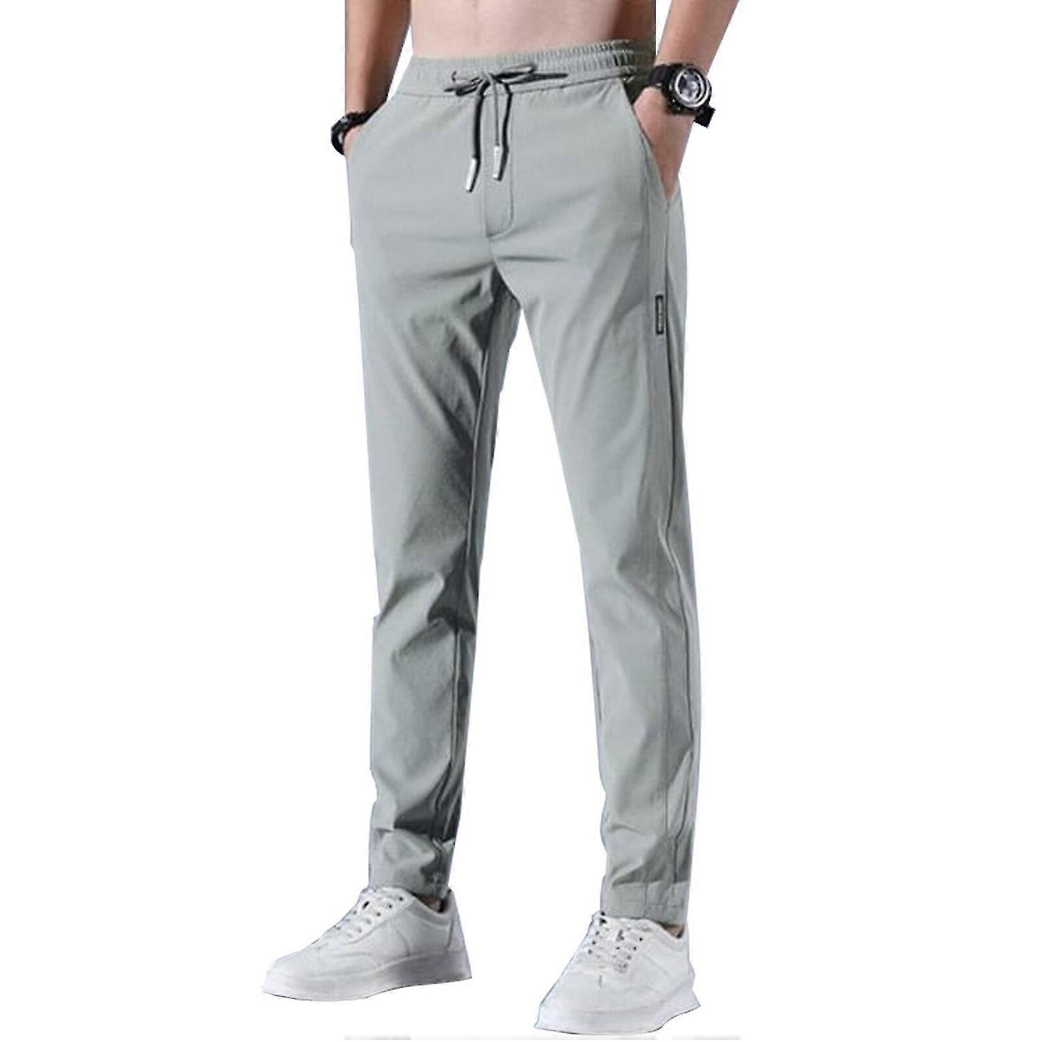 Men's Quick-drying Stretch Pants Solid Color Mid-waist Loose Fit Breathable Trousers