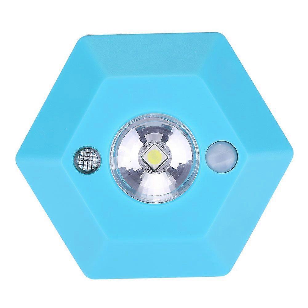 LED Hexagonal Body Induction Lamp Motion Sensor Light for Closet Hall Drawer 4.5V (Blue)
