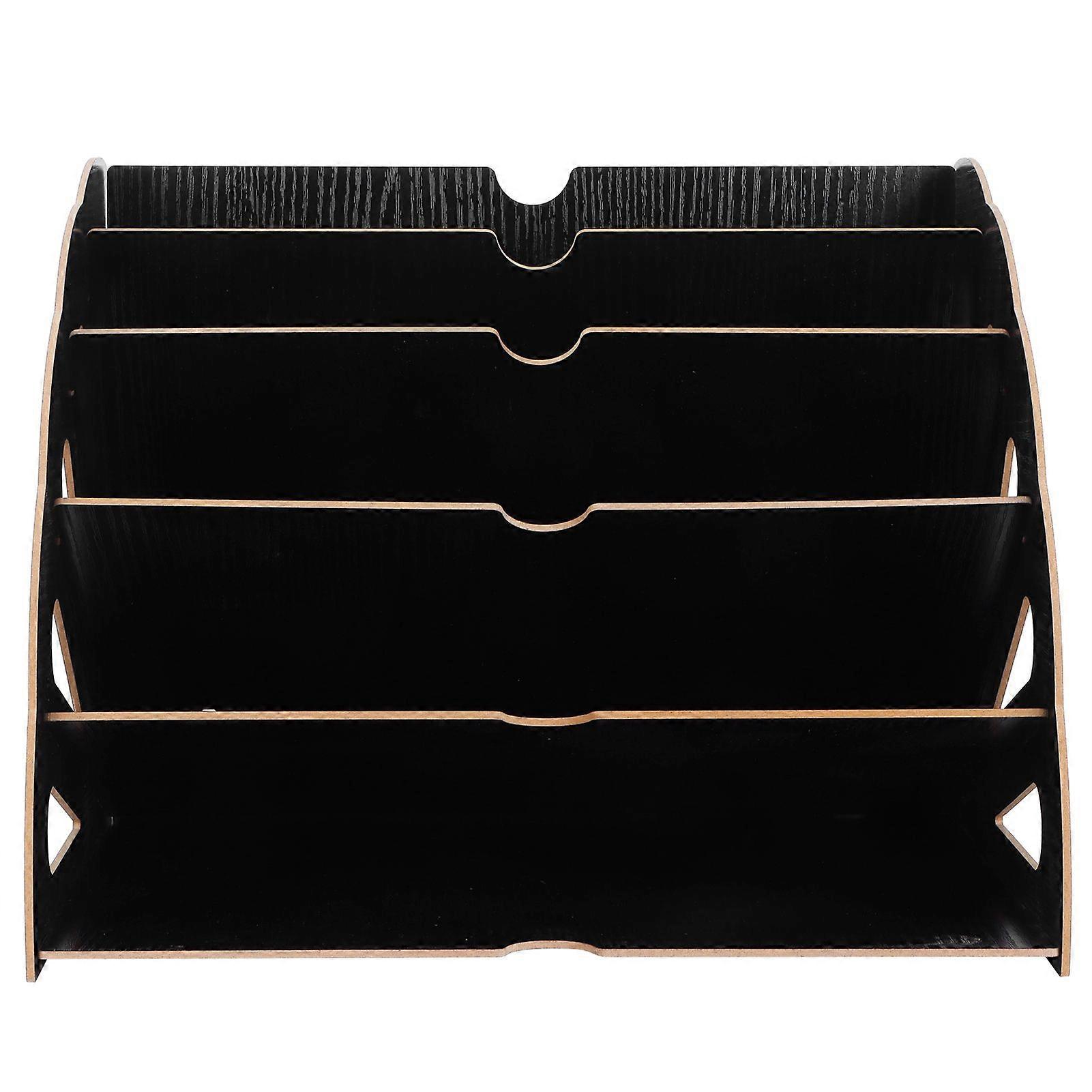 MultiSlot Storage Rack i træ Kontorartikler Desktop File Organizer til hjemmekontor (sort)