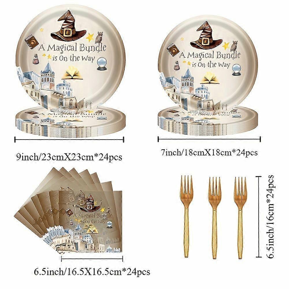 سحر سحر موضوع حزب أدوات المائدة ورقة لوحة ورقة منشفة ورقة كوب شوكة مجموعة لوازم الحفلات