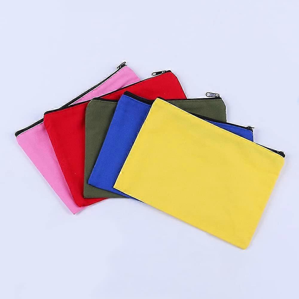 Solid Color Pens Pencil Case Holder, 5 Pa Soft Canvas Organization Storage Case Bag For School Office And Daily Use.,6127