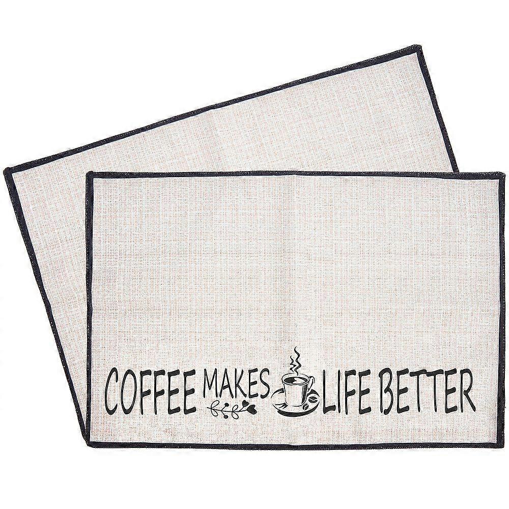 2pc Coffee Theme Cotton and Linen Cup Mats Daily Supplies Rectangle with Word Cup Pattern 350x500mm