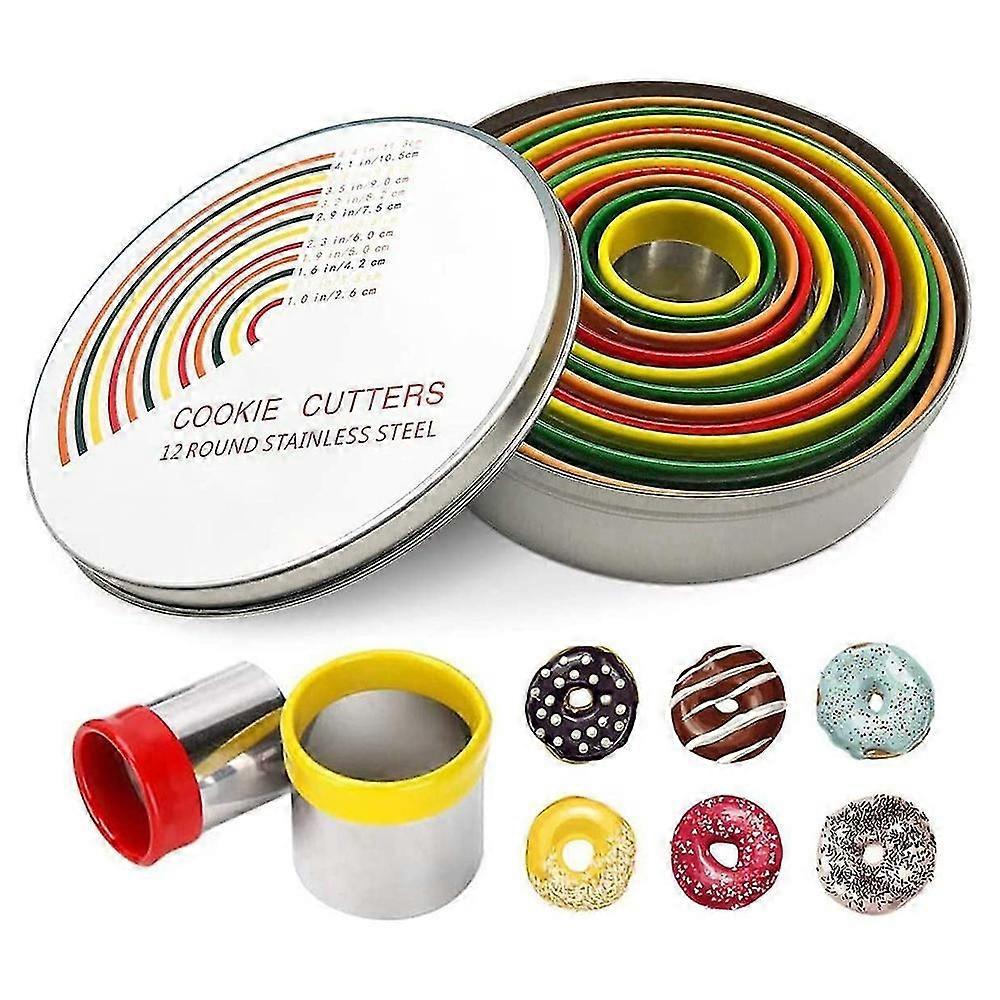 1 Pcs Round CookieCutter Set,12 Pcs Stainless Steel Cookie Cutter Set, Pastry Cutters In Graduated Sizes For Donut And Scone, Circle Cutter C