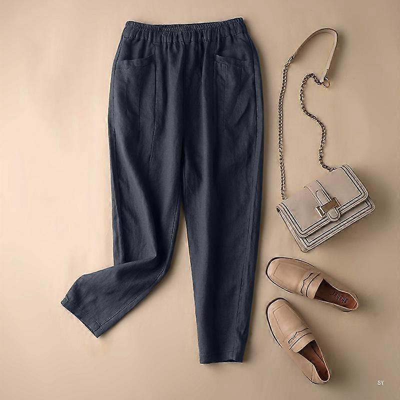 ZANZEA Women Elastic Waist Casual Trousers Solid Color Loose Cotton Pants