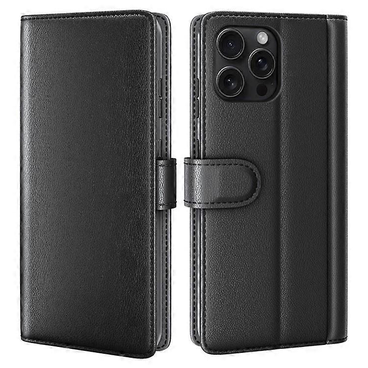 Compatible For iPhone 16 Pro Case Wallet Folding Stand Genuine Split Leather Phone Cover