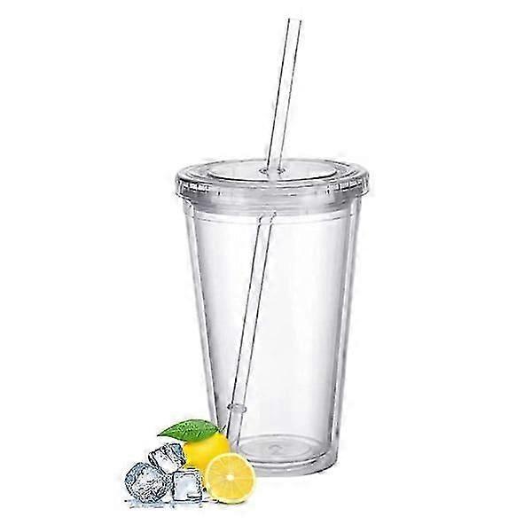 Reusable Plastic Cups Double Wall Transparent Drinking Cup With Straw Reusable Cups Suitable For Fruit Juice