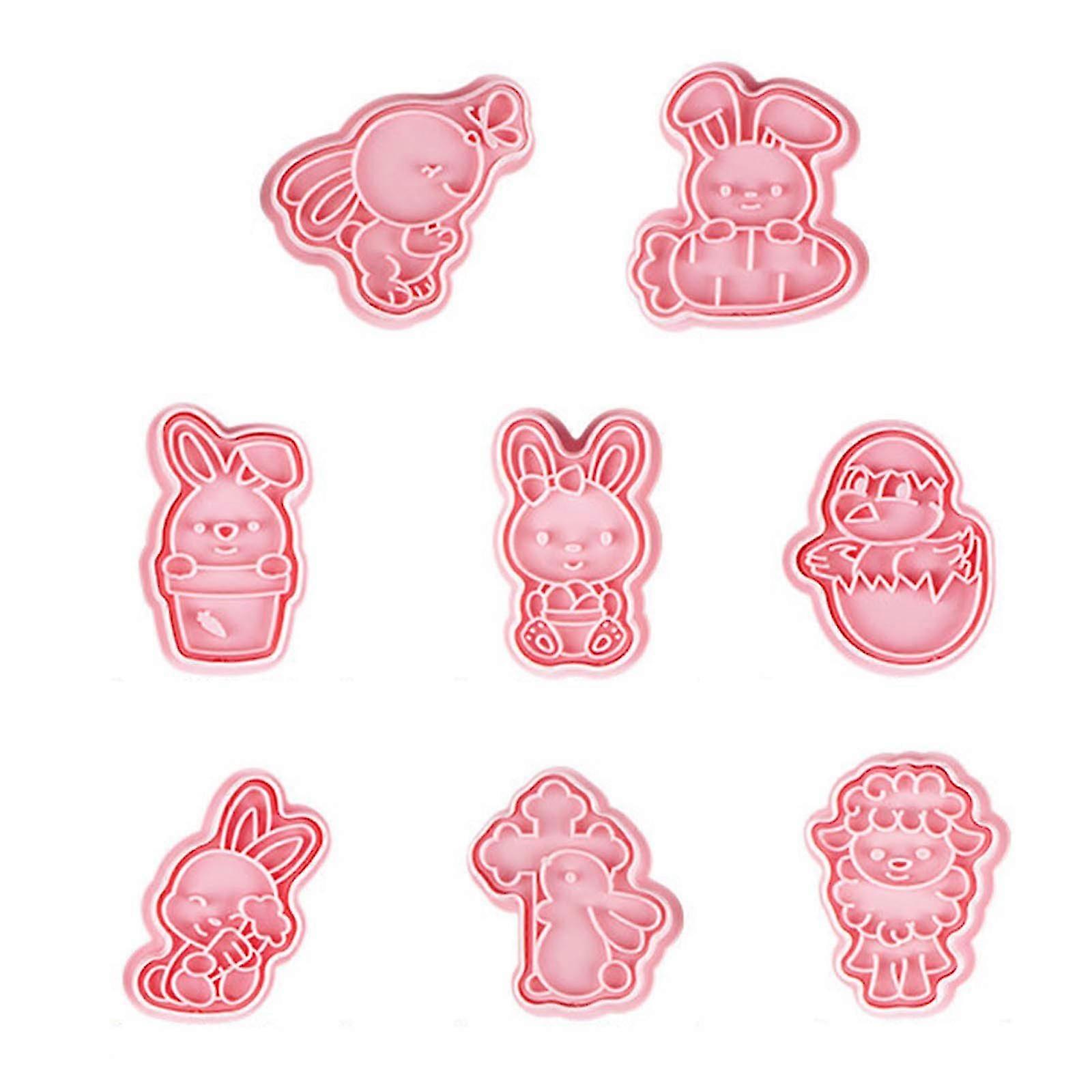 8 Pack Easter Cookie Cutters Set Plastic Material Rabbit Chick Easter Egg Shapes