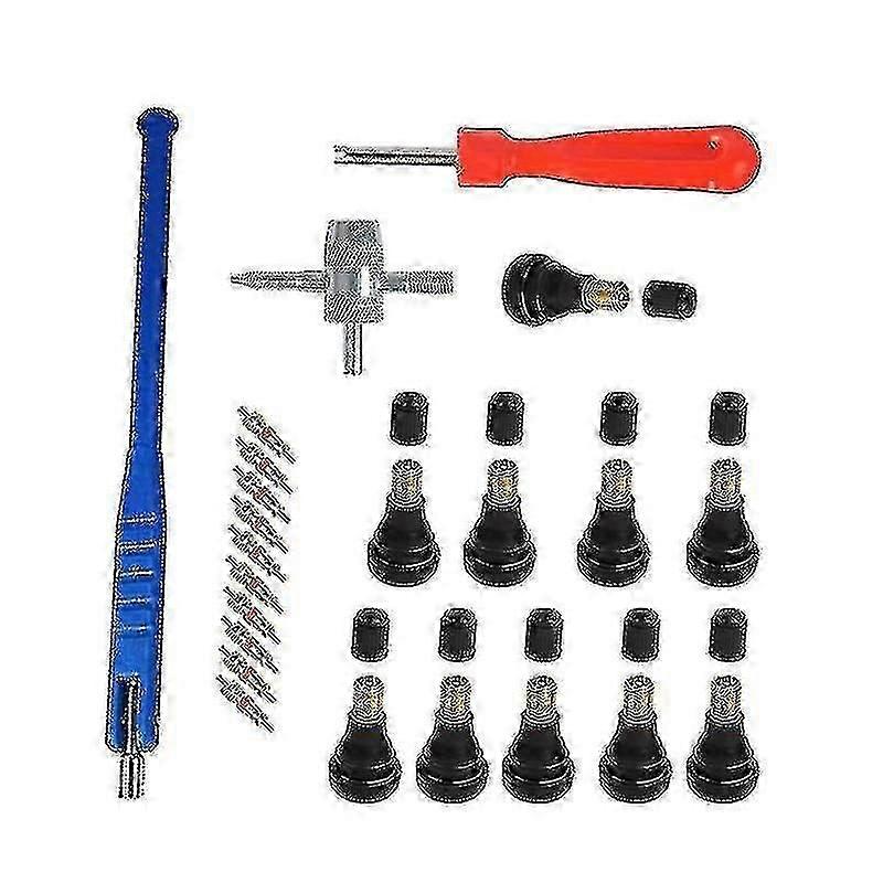 1set For Car Tires Blue Set Tubeless Tire Valve Installation Tool 23 Piece Valve Puller Valve Core Wrench