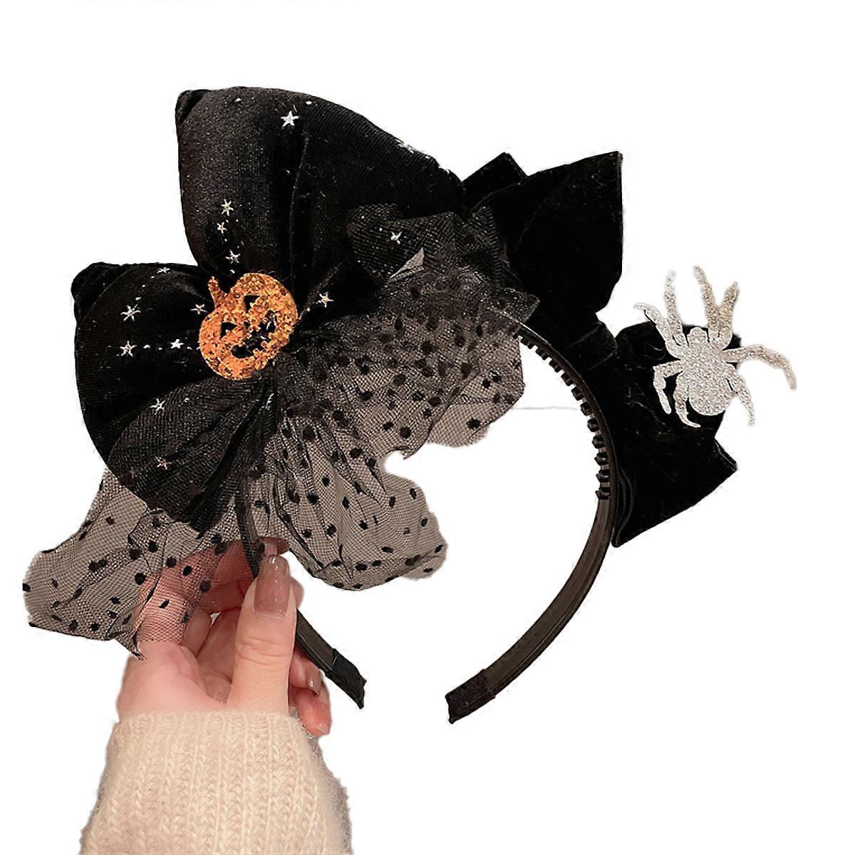 Sparkling Spiderweb Bow Halloween Headband, Lightweight And Portable For On-The-Go Fun